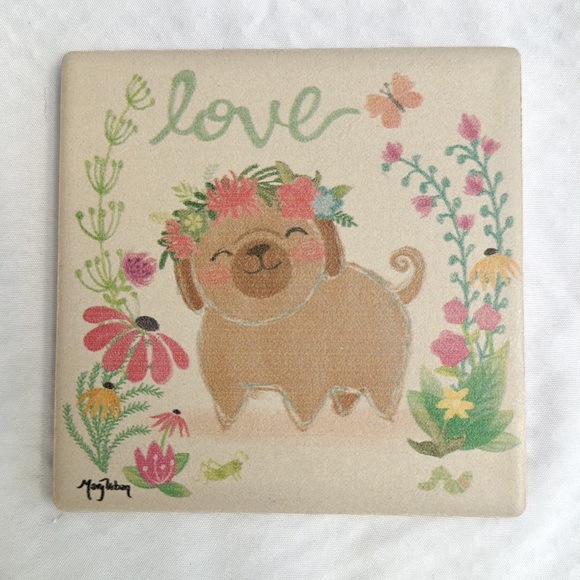 Ceramic Coaster Set Boho Dog Gold Arrows Rainbow Triangles Drinkware Home Decor - Picture 3 of 5